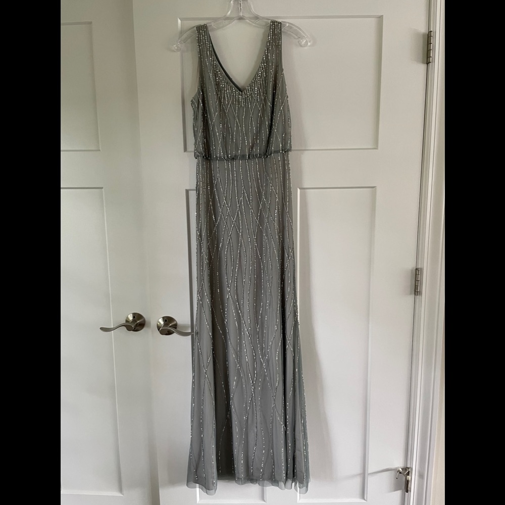 adrianna papell brooklyn beaded gown blue/gray **tags on with defect**